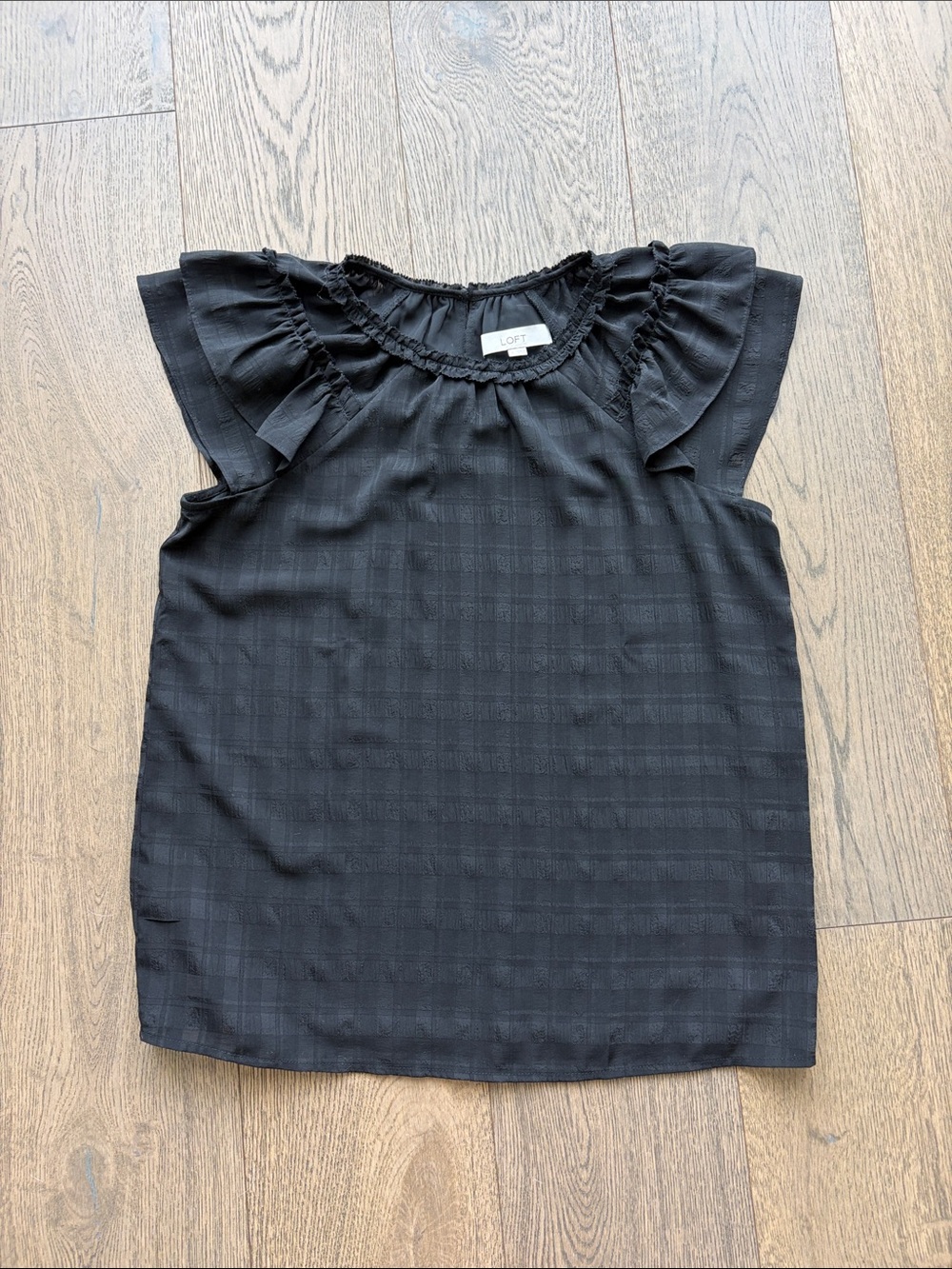 LOFT Black Ruffle Sleeve Blouse
